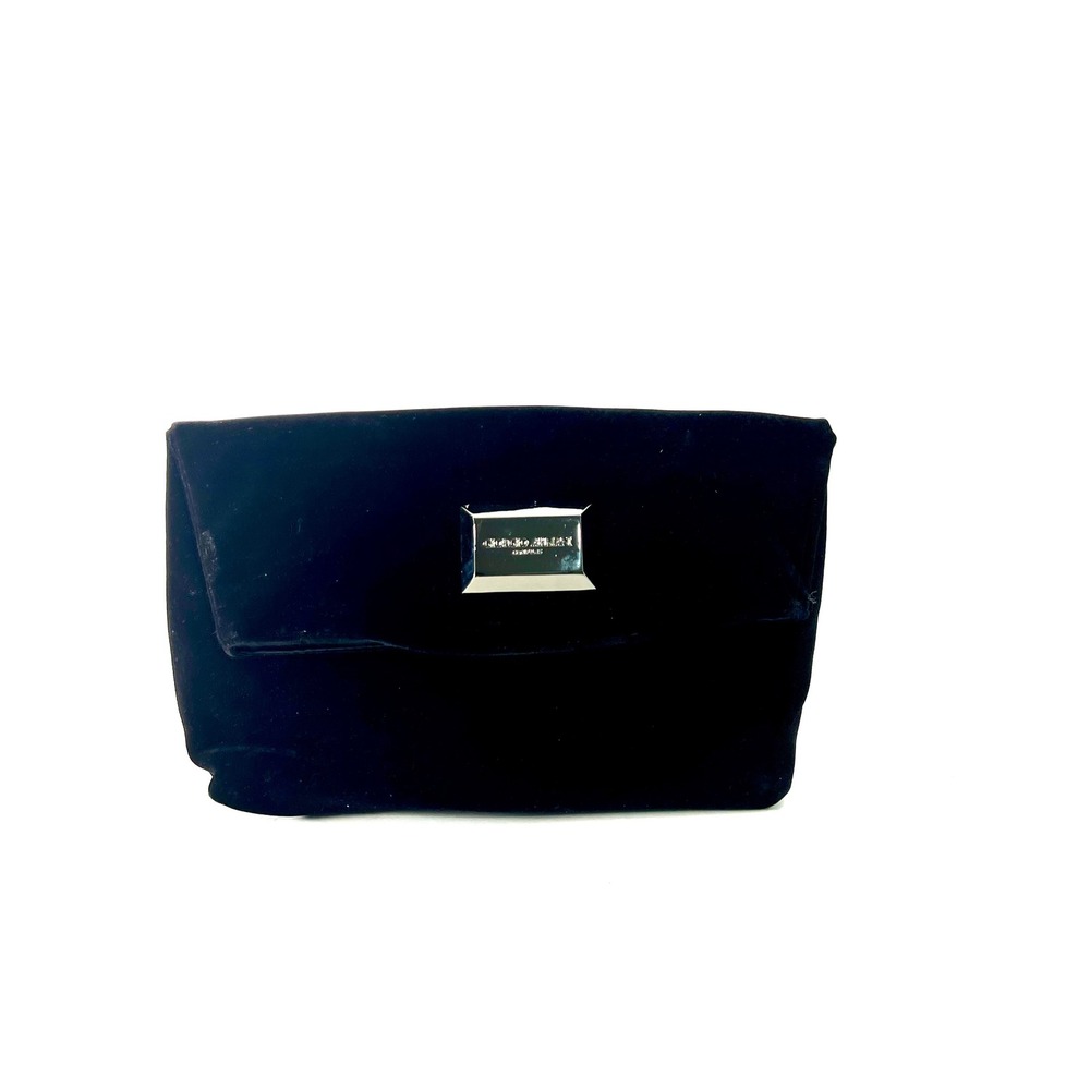 Giorgio‎ Armani Parfums Black Velvet Clutch Bag Silver Logo Plaque Evening Pouch